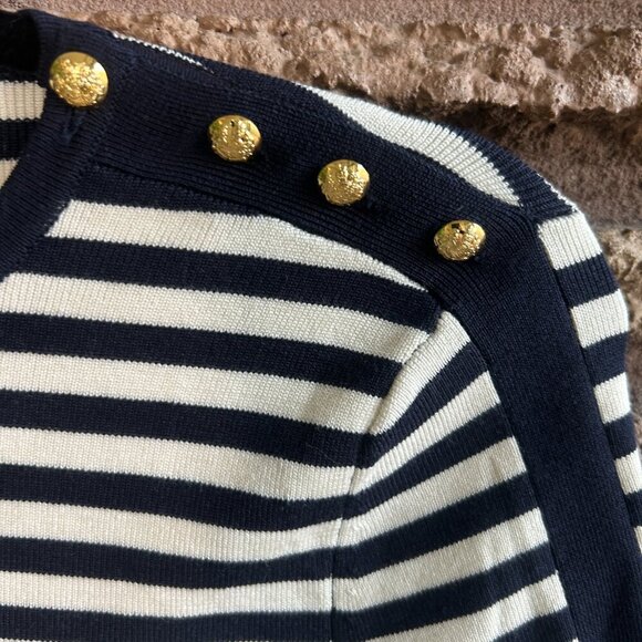 Lauren Ralph Lauren Navy Blue White Nautical Stripe Silk Blend Sweater Small P - Picture 5 of 6